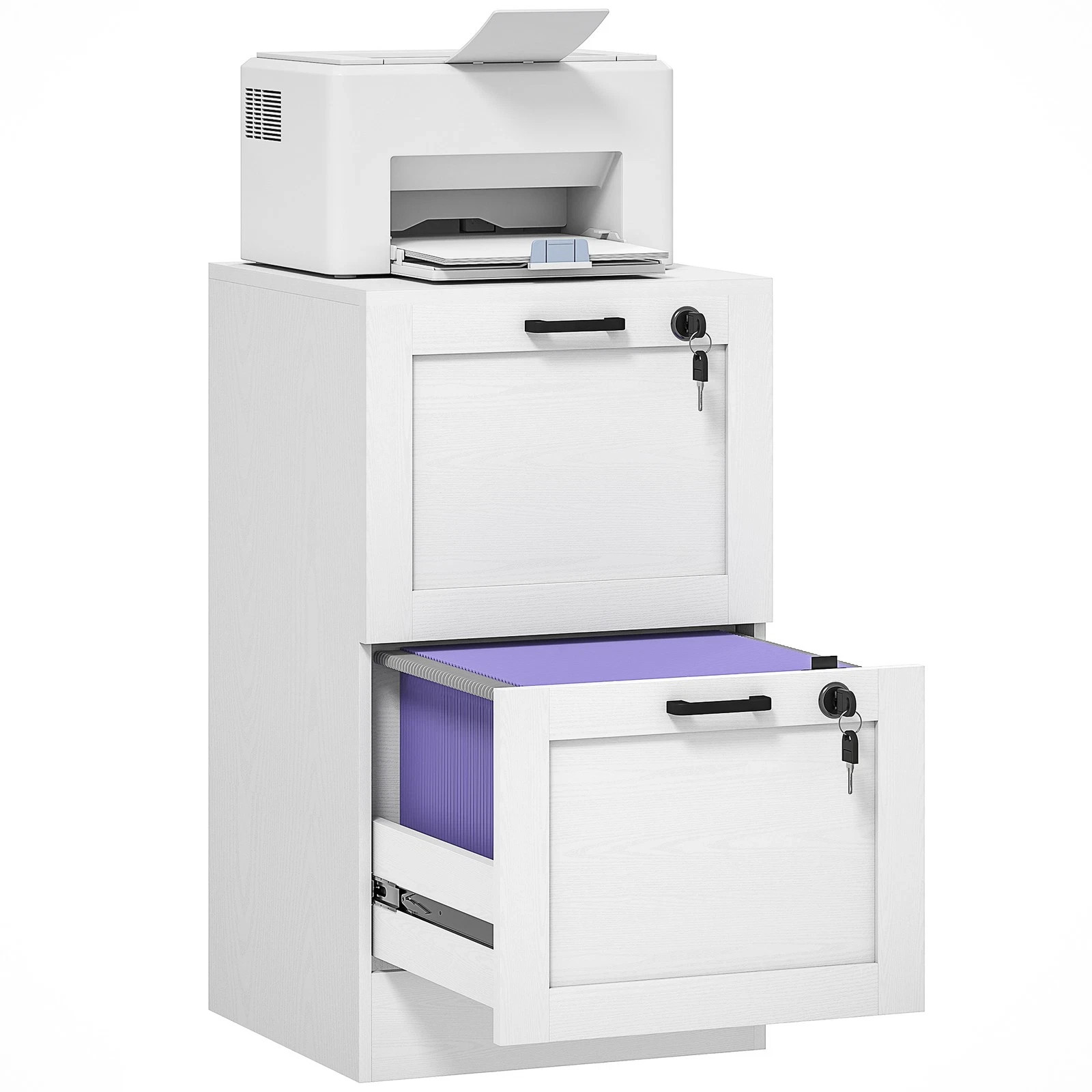 2-Drawer File Cabinet, Lockable Filing Cabinet for A4 Letter - White