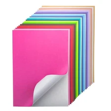 24 Sheets Self Adhesive Cardstock 22 Colors, A4 Printable Colored Sticker Pap...
