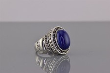 Sterling Silver 20mm Dotted Oval Blue Lapis Lazuli Band Ring 9g 925 Sz: 6