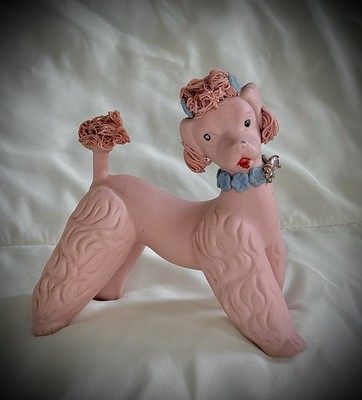 Mid-century Vintage 1950s Pink Porcelain ''Spaghetti Poodle'' Figurine