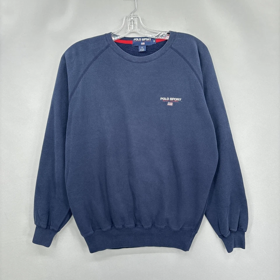 Sudadera Polo Deportiva Ralph Lauren De Colección Para Hombre Mediana Azul Marino Cuello Redondo Bandera Años 90 Foto 2 de 4