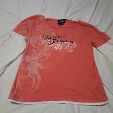 Harley-Davidson womens long sleeve tee shirt, size med, color peach and white