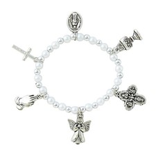 First Communion Charm Bracelet, Angel, Saint Benedict, Four Way Medal, Praying H