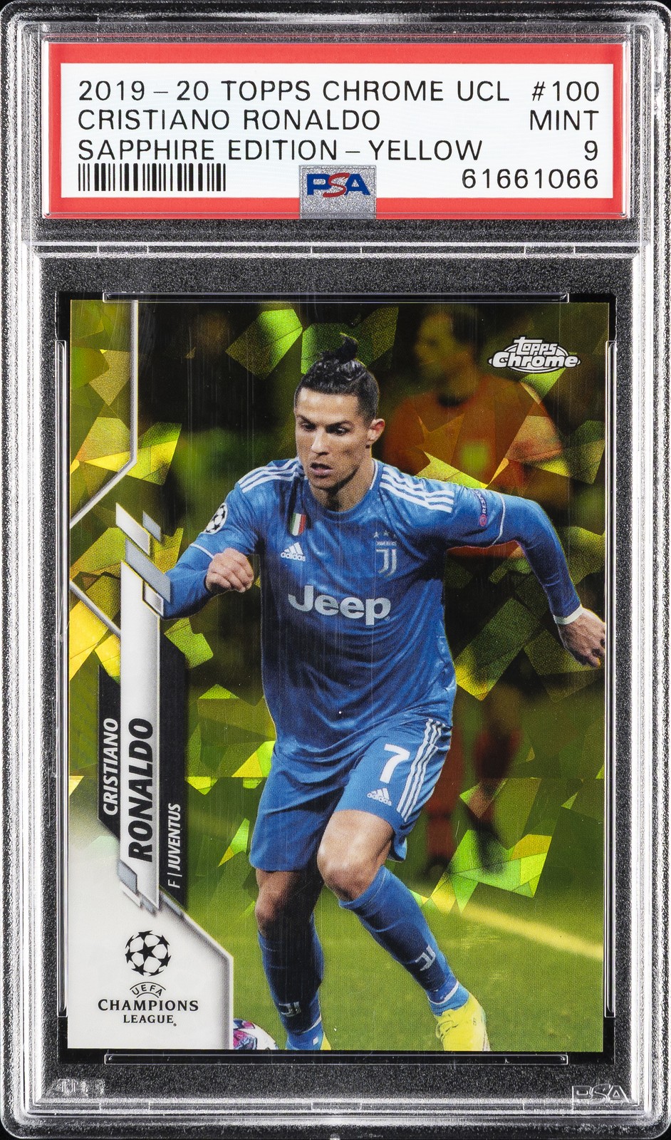TOPPS CHROME CHAMPIONS LEAGUE SAPPHIRE EDITION CRISTIANO RONALDO 73/99 PSA 9