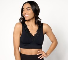 Breezies Women's Bra Sz L Touch of Lace Seamless Wirefree Contour Black A628153
