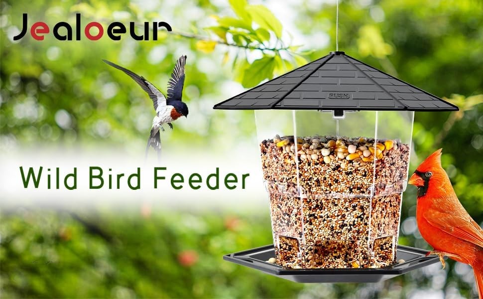 Bird Feeders for Outdoors Hanging Bird Feeder Wild Birds Seed, Black