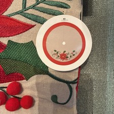 48 inch Red poinsettia design tree skirt burlap with velvet red trim