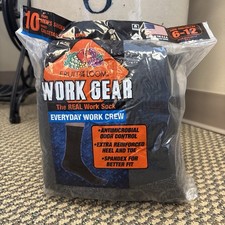 Fruit of the Loom Mens Work Gear Cushioned Black Crew Socks  9 Pairs Sz. 6-12
