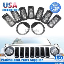 9pcs For Jeep Patriot Front Grille Mesh Insert Angry Bird Headlight Cover Trim