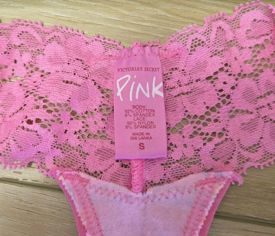 Bragas Tanga Vintage Victoria's Secret ROSA Multi Lunares Algodón Encaje Cintura S Foto 3 de 3
