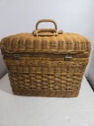 Rattan Wicker Picnic or Sewing Basket Brown Vtg. Retro Lid 2 Handles 13x12x9 — photo 10
