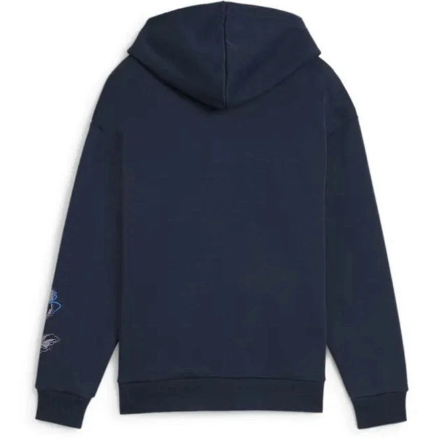 Sudadera con capucha para mujer Puma de algodón esencial floral vibraciones - azul marino Foto 2 de 3