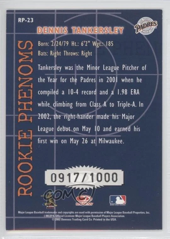 2002 Donruss The Rookies Rookie Phenoms /1000 Dennis Tankersley #RP-23 - Image 2 of 2