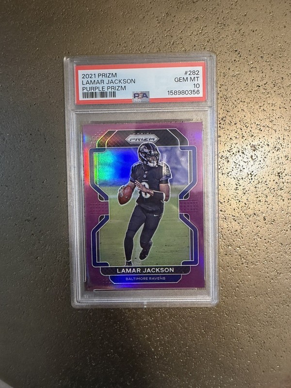 2021 Panini Prizm Lamar Jackson Purple Prizm #/125 Ravens PSA 10