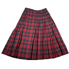 Pendleton Vintage Red Green Plaid Wool Pleated Midi Skirt Heritage USA Tartan