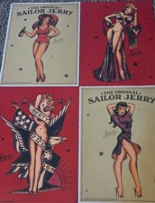 FOUR Original Sailor Jerry Tattoo Flash Pin Up art spiced Rum 14x11 Promo Poster