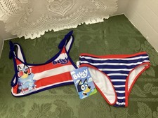 Bluey Girls New With Tag 2 Piece Red/Whie/Blue Swim Suit Size XS 4-5 UPF 50 