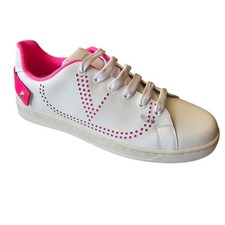 Valentino Garavani Backnet White Pink Leather V Logo Sneakers Size 37 US 7