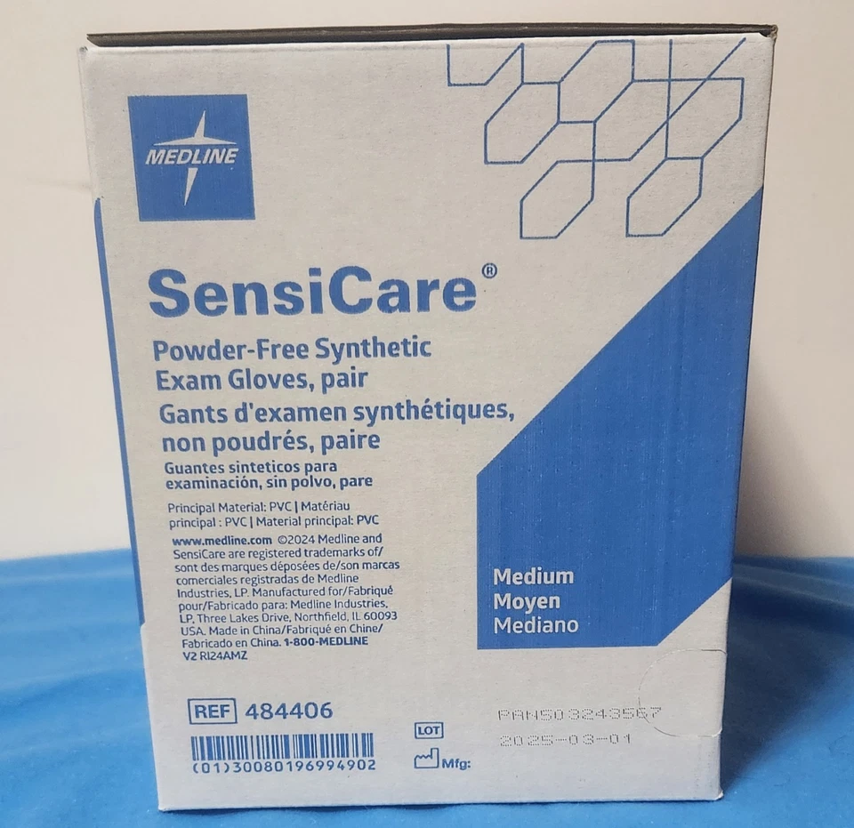 Guantes de examen de vinilo SensiCare medianos estériles Medline 484406 (50 pares/BX) Foto 4 de 4