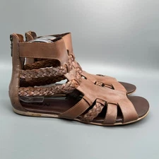 Roan Willa Gladiator Ankle Wrap Sandals Womens 9 Tan Open Toe Braided Shoe Strap