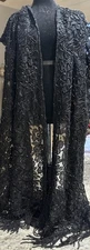 Vtg Heavy Black Beaded Shawl Scarf Flower Design 66”x19” EUC Holiday Formal
