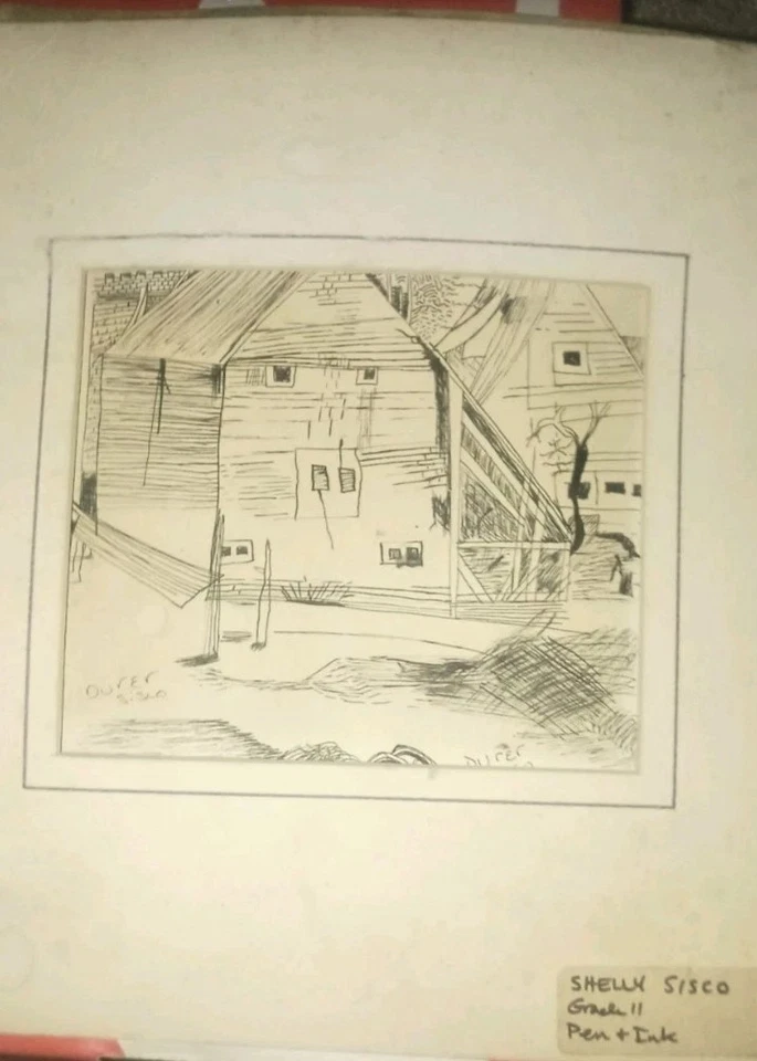 Dibujo artístico original "Los tiempos más simples". Upstate New York 1982 Foto 2 de 3