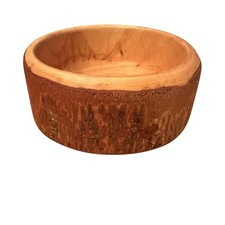 Vintage Live Edge Wood Hand Made Turned Bowl Brown Excellent Rustic Bark Trim
