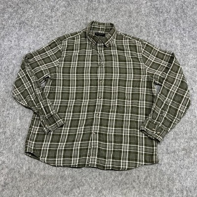 Banana Republic Shirt Mens L Green Plaid Double Weave Cotton Button Casual Work