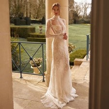 Lace Mermaid Wedding Dresses Long O-Neck Long Lace Sleeve Backless Bridal Gowns