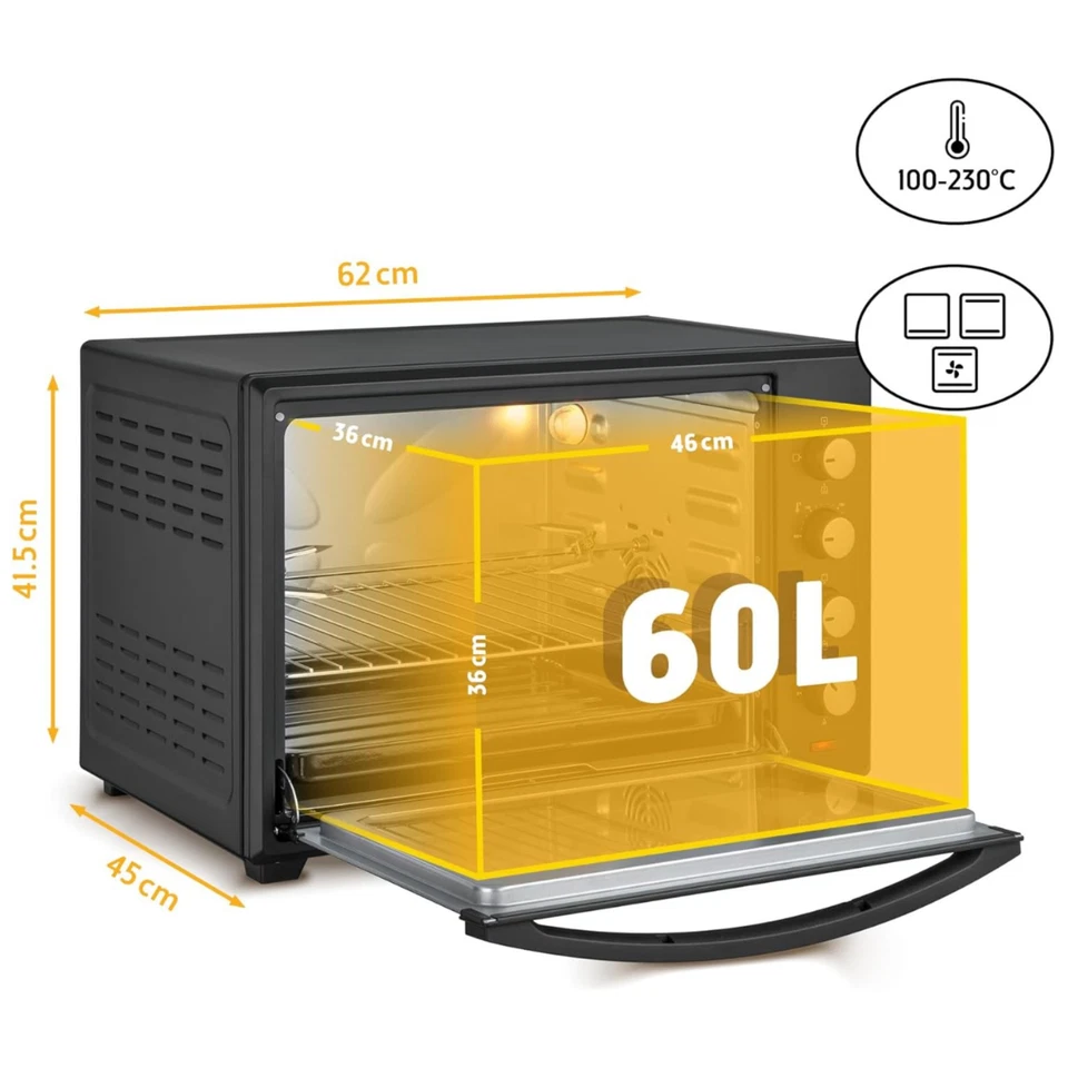 Elektrischer Backofen Mini Backofen Drehspieß Miniofen Timer 2000W TZS *B-Ware* - Bild 2 von 4