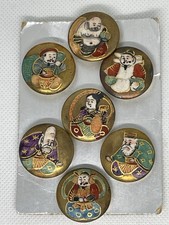 Vintage Satsuma Buttons 7 Immortal Gods Set Made In Japan Ceramic Handpainted