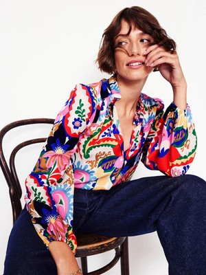 BODEN Bluse mit Rüschenkragen neu mit Etikett - UK 8 - Multi Botanical Paisley - UVP 120£