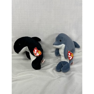 Ty Beanie Babies Echo the Dolphin & Waves the Whale 1996 Vintage Plush Set 2pc