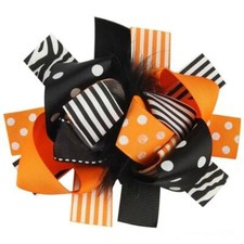 Halloween Orange Black Marabou Hair Bow 5"