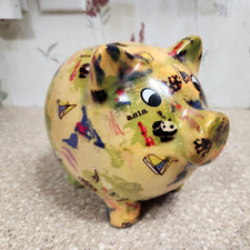 World Map Asia Australia Africa Ceramic Country Piggy Bank Pig Pandas 6" x 7"