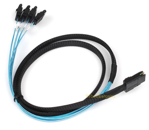 Internal Mini-SAS SFF8087 to 4x Straight Reverse SATA Fanout Cable Length 1m - Picture 10 of 11