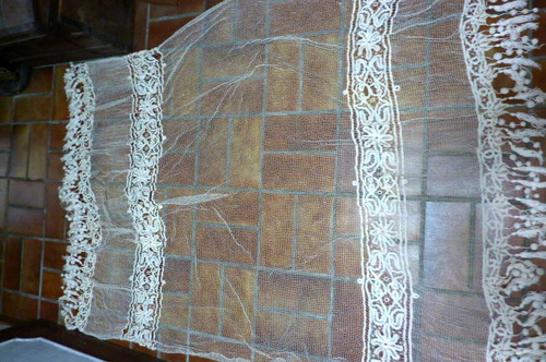 Ancien dessus de lit au crochet en coton  ecru - Photo 1/5