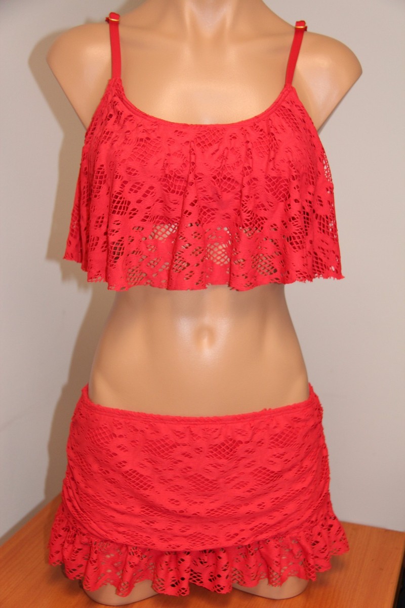 NWT Kenneth Cole Reaction Swimsuit Bikini 2pc Set Sz M Crochet