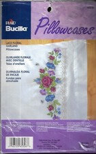 Bucilla Lace Floral Garland Stamped Pillowcases 65326
