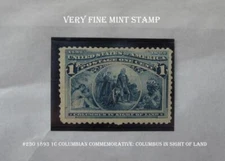 US VF Mint Stamp #230 1893 1c Columbian Commemorative: Columbus In Sight Of Land