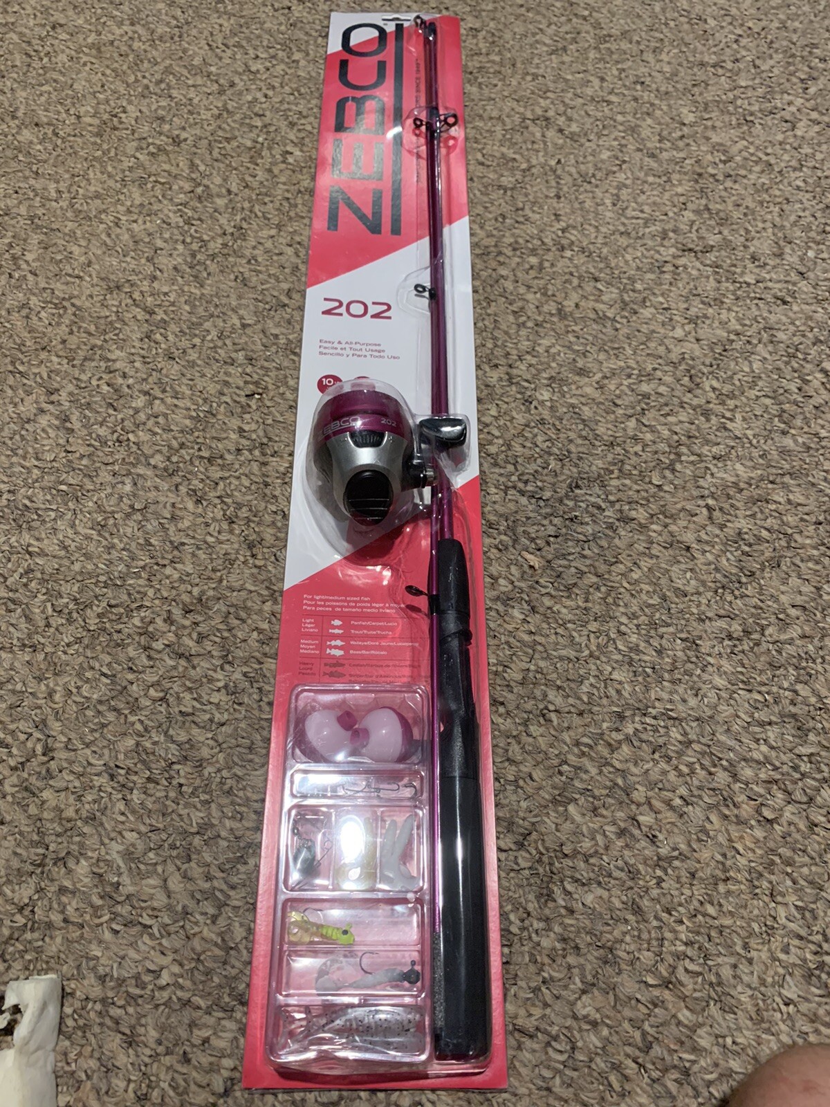 Zebco pink fishing pole set 202 with lures bobbers hooks girls pink pole NIB