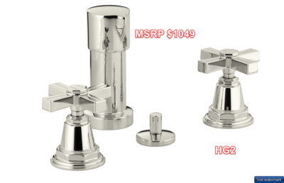 Kohler K-13142-3B-SN Pinstripe Bidet Faucet Cross Handles Vibrant Polish Nickel
