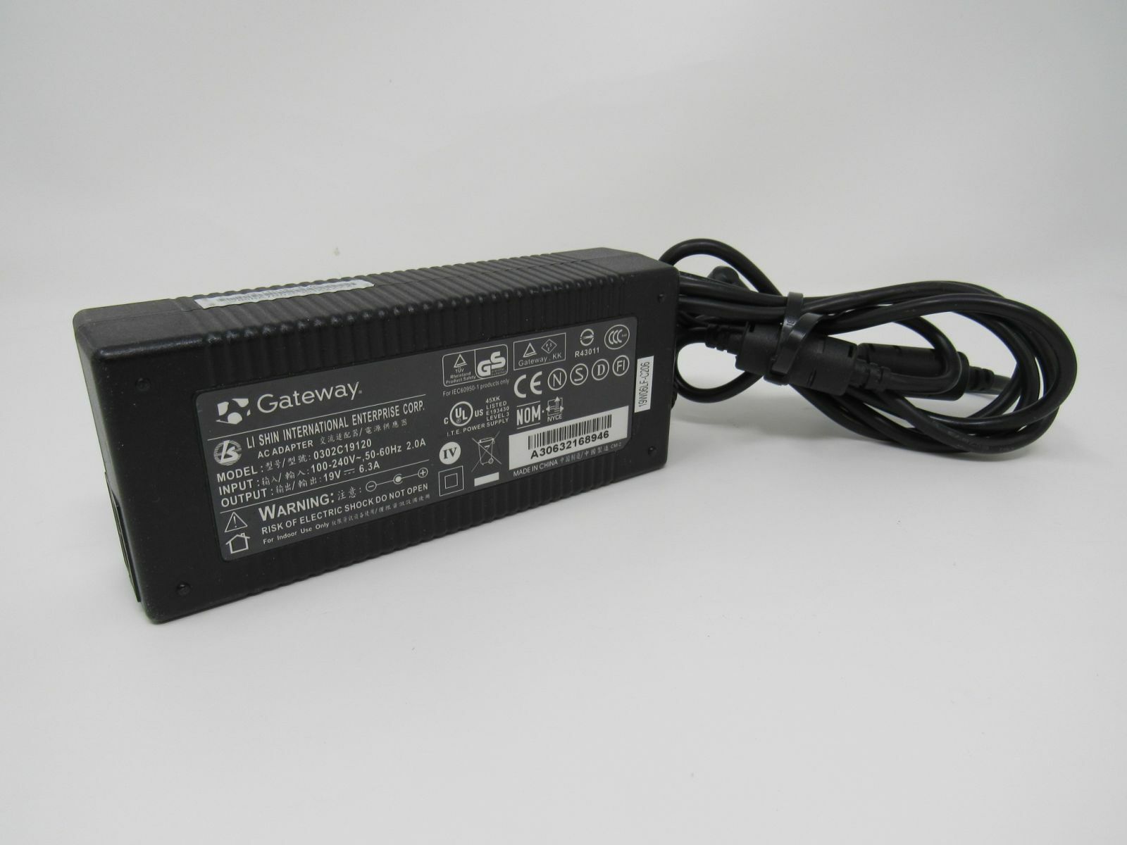Gateway AC Adapter Genuine OEM 100-240 50-60Hz 2.0A 19V 6.3A 0302C19120