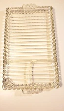 Vintage Rectangular Ribbed Hazel Atlas Snack Sip & Smoke Clear Glass Tray 