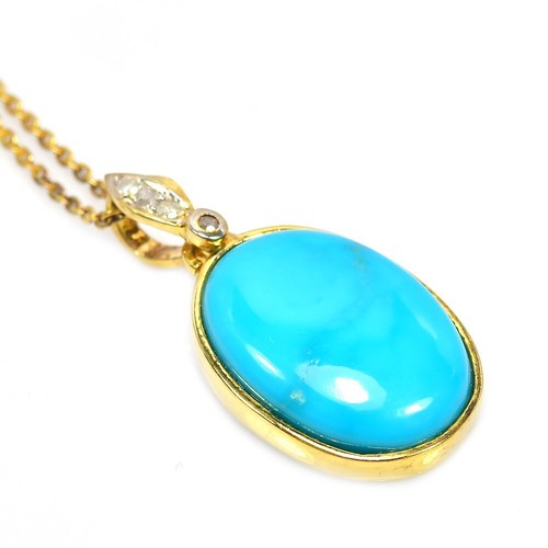 925 STERLING SILVER PENDANT WITH NECKLACE NATURAL BLUE TURQUOISE LENGHT 18 INCH. - Picture 2 of 8
