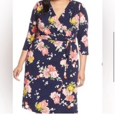Eliza J Blue Floral Faux Wrap Dress
