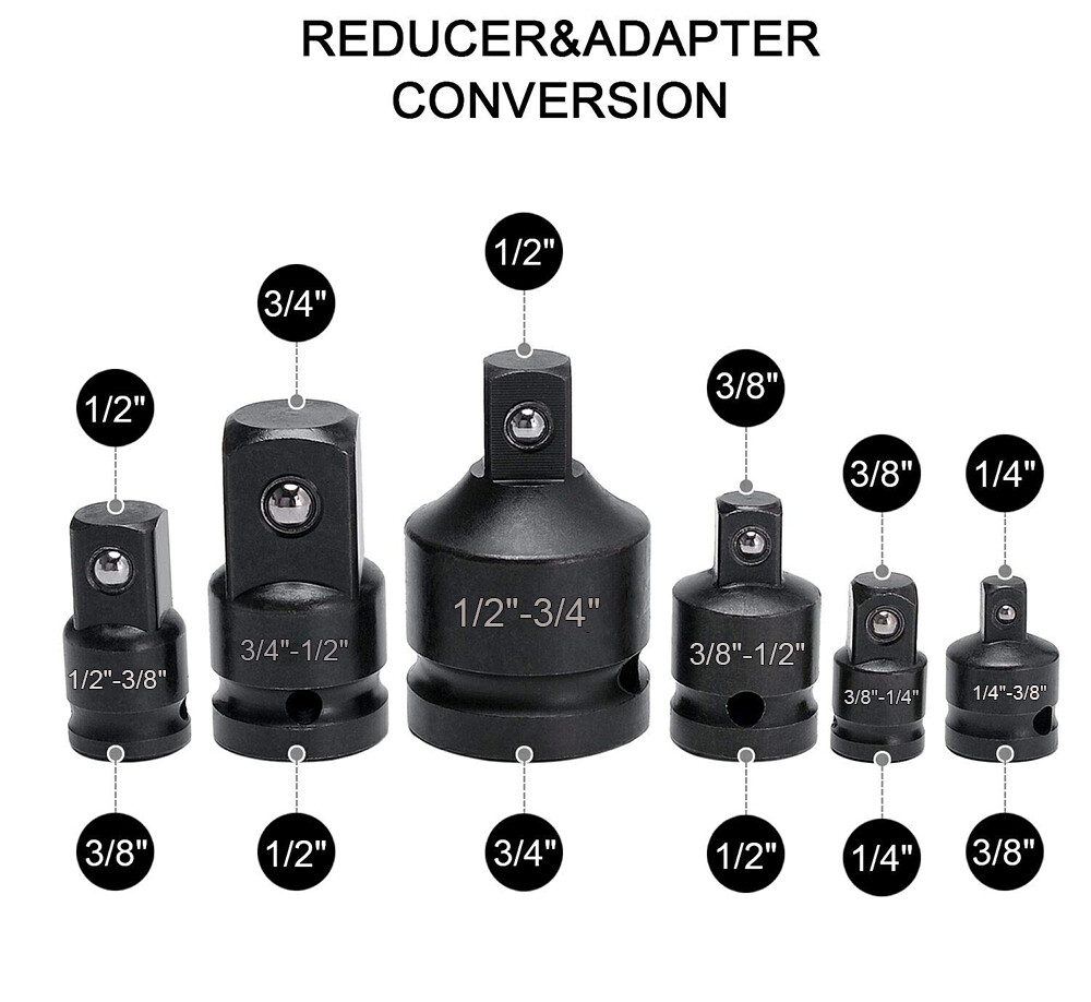 17 Stück Stecknuss Adapter Set,1/2' 1/4' 3/4' 3/8 Zoll Schlagschrauber