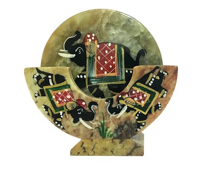 Handmade Elephant Marble Coaster   Green Stone Inlay, Decorative Drink Mat
