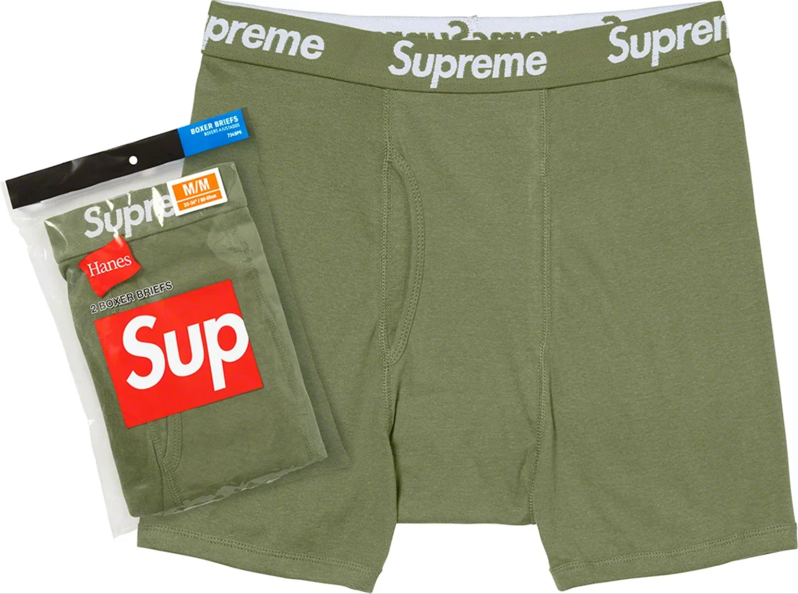 Boxer Supreme x Hanes Olive Olive   Lot de 2 (SS22A33) Taille Medium