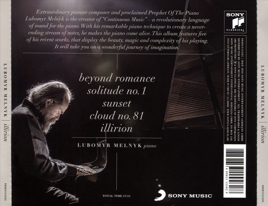 Lubomyr Melnyk – Illirion, E.U. 2016 Sony Classical – 889853155828 Lubomyr Melnyk – Illirion, E.U. 2016 Sony Classical – 889853155828